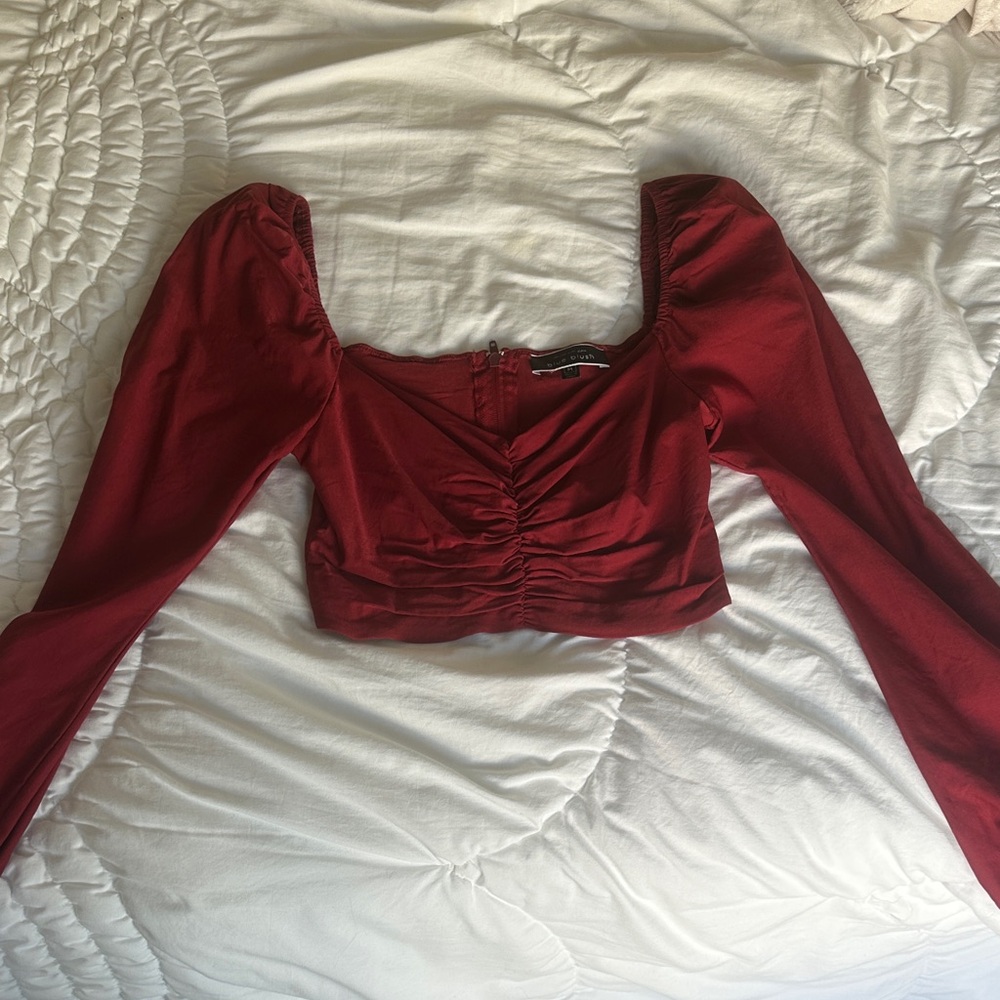 Blue Blush Red Ruched Crop Top